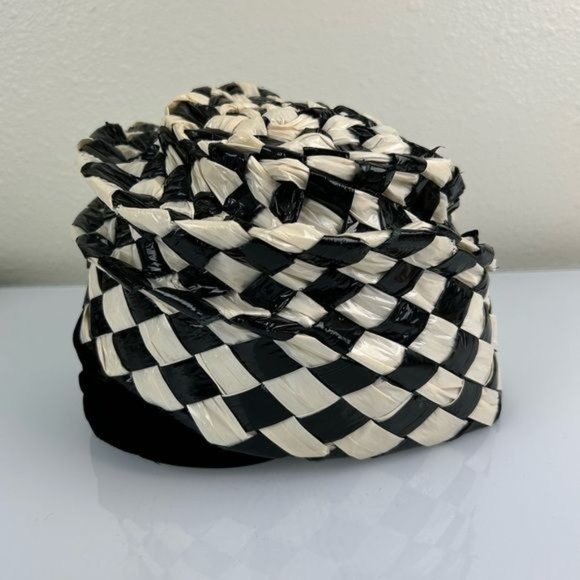 Vintage Original Shorlon Model Mod Weaved Lace Lined Hat Black & White main image 7